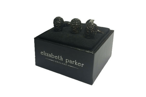 Black Crystal Skull Cufflinks and Lapel Pin Gift Set by Elizabeth Parker