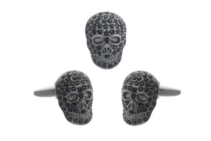 Black Crystal Skull Cufflinks and Lapel Pin by Elizabeth Parker