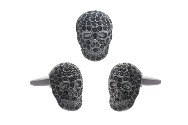 Black Crystal Skull Cufflinks and Lapel Pin by Elizabeth Parker