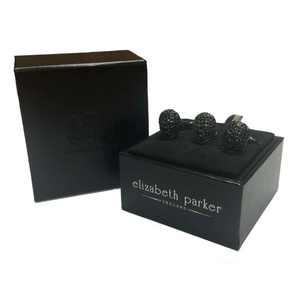 Black Crystal Skull Cufflinks and Lapel Pin Gift Set by Elizabeth Parker