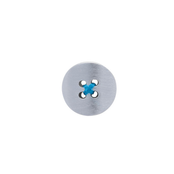Brushed Metal Button Lapel Pin with Blue Thread by Elizabeth Parker